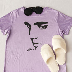 Vintage Y2K 2005 Lavender Purple Silky Official Graceland Elvis Sleep Shirt